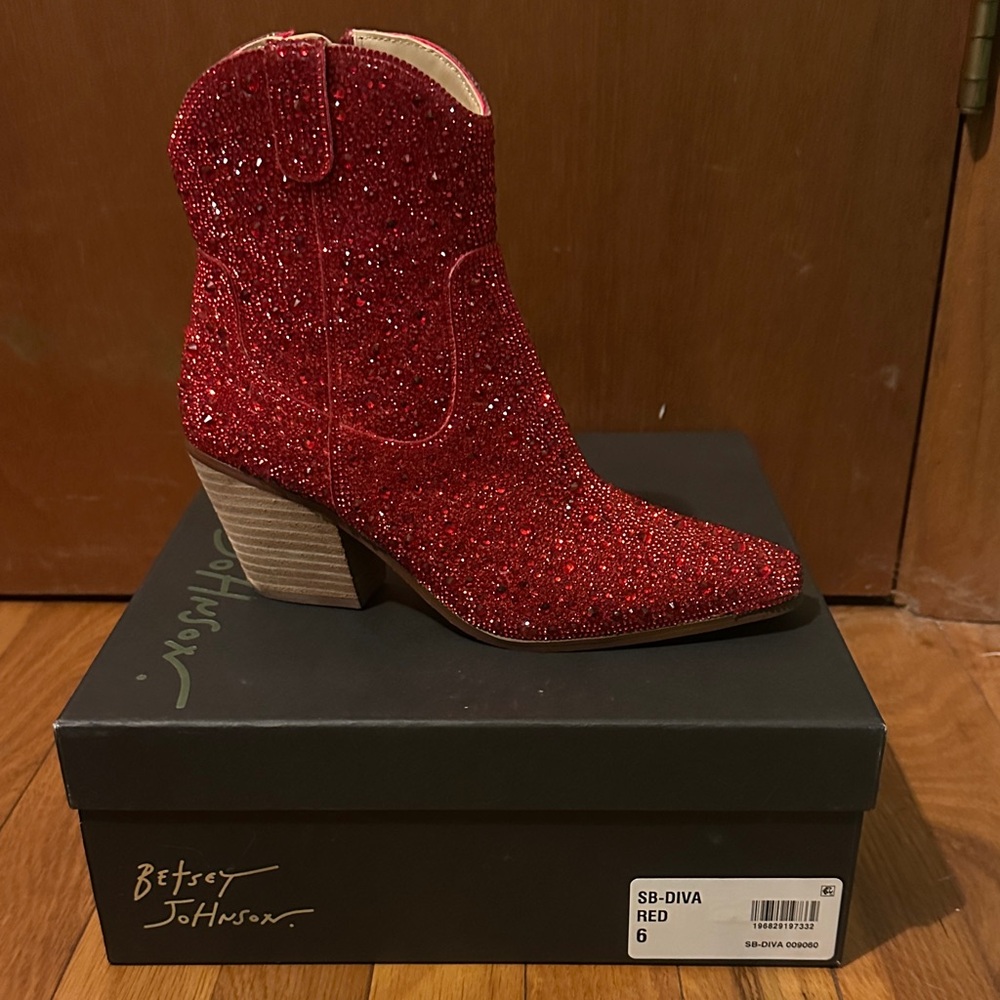 Betsey Johnson Red Sparkle Heeled Boots